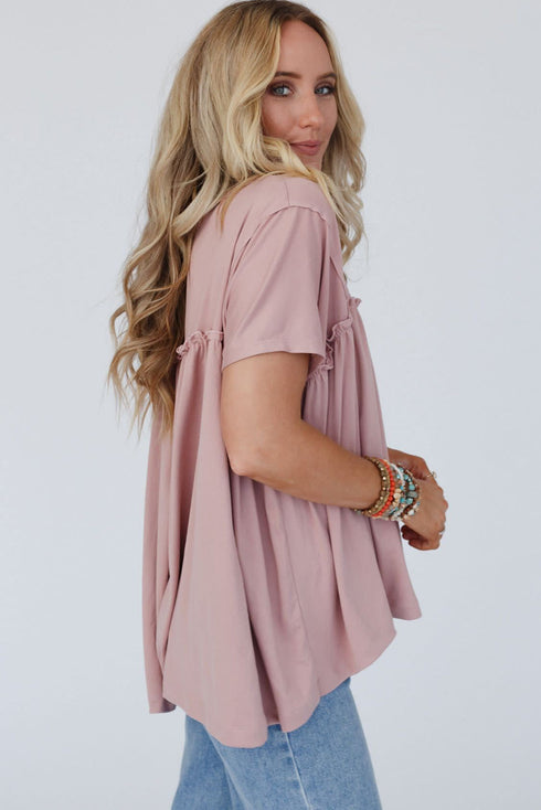 Ruffled Trim Loose Babydoll Tee